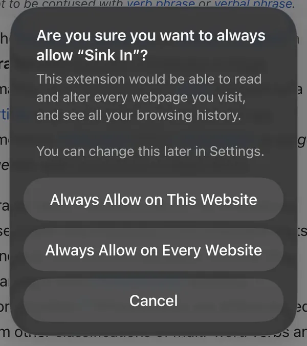 Safari asks again with two buttons: Always Allow on This Website and Always Allow on Every Website