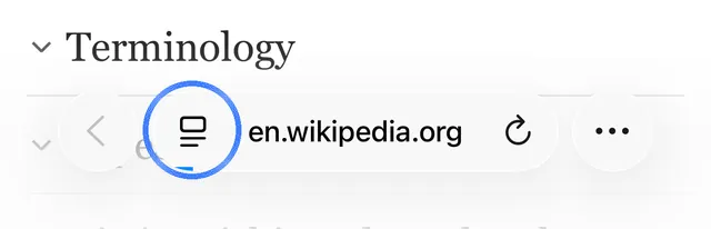 The Safari address bar. The page menu button on the left is circled.